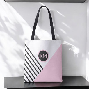 Moderne Farbblöcke und Streifen mit Monogramm Tasche