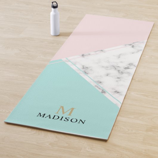 Moderne Farbblockmarmor-Monogramm Yogamatte (Beispiel)