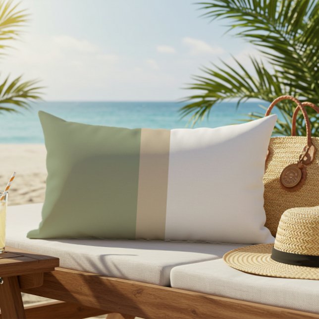Moderne Farbblocksage grün Beige Weiß Kissen Für Draußen (Von Creator hochgeladen)