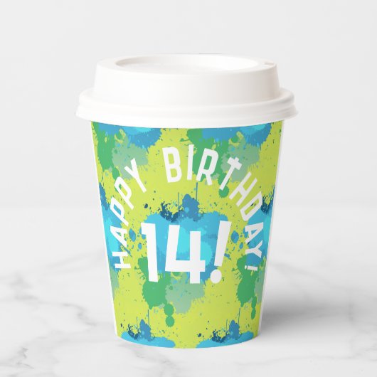 Moderne Farbe Türkis Paintball Paint Spritzer Pappbecher (Vorderseite)