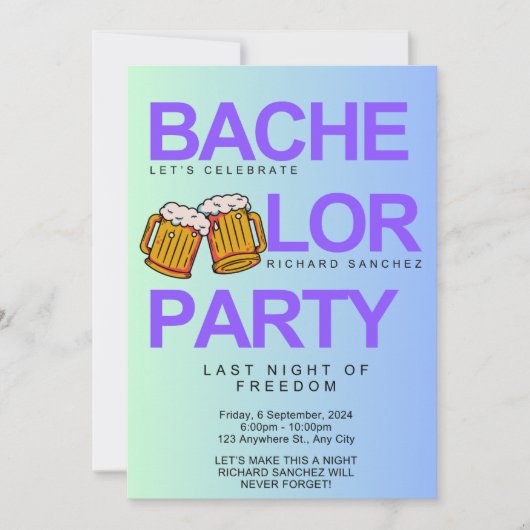 Moderne Farben Bachelor Einladung mit Biersorten (Vorderseite)