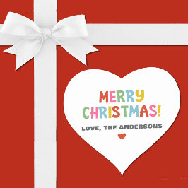 Moderne Farben frohe Weihnachten Herz-Aufkleber