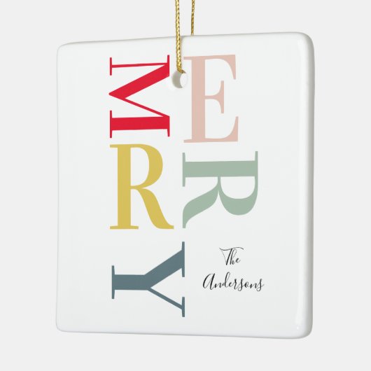 Moderne Farben fröhlich und hell | Happy Holidays Keramikornament (Links)
