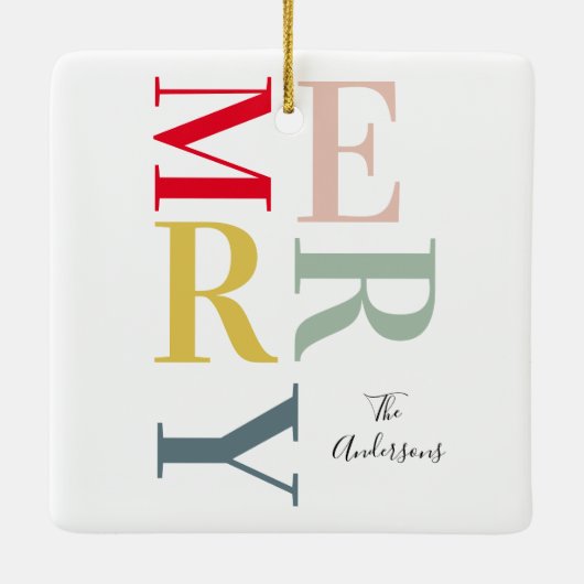 Moderne Farben fröhlich und hell | Happy Holidays Keramikornament (Rückseite)