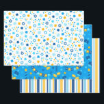 Moderne Farben in Hanukkah Geschenkpapier Set<br><div class="desc">Diese modernen Hanukkah-Papiere mit Dreiblättern,  Gelt,  Streifen,  Schneeflocken und Stern von Davids werden Ihre Pakete phänomenal aussehen lassen! Sie sind farbenfroh und trendig,  aber traditionell.</div>