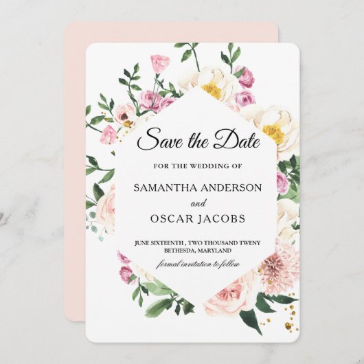 Moderne Farben und Blumen Save The Date (Vorne/Hinten)