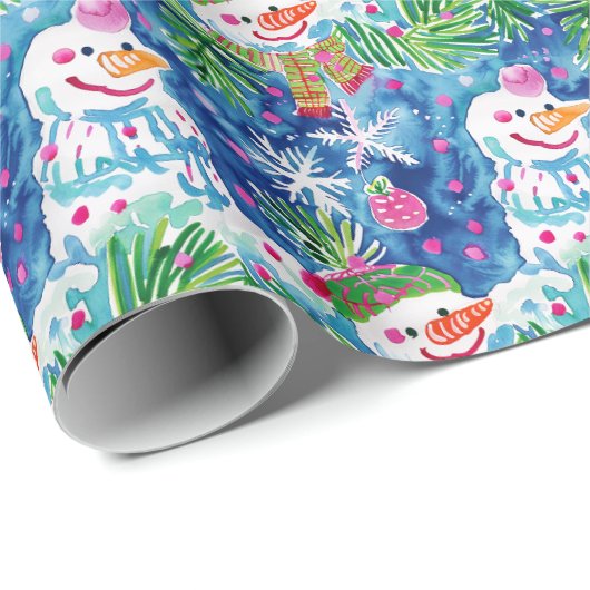 Moderne Farben Winter Snowman Preppy Weihnachten Geschenkpapier (Rolleneckpunkt)