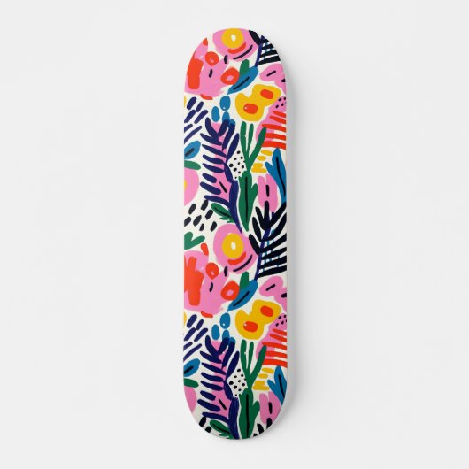 Moderne farbenfrohe abstrakte Blumengestaltung Skateboard (Vorne)