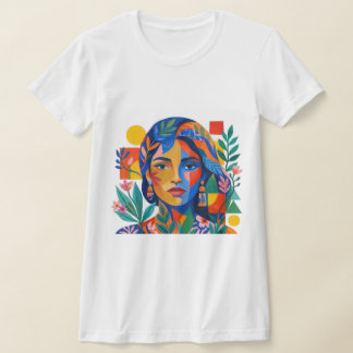Moderne farbenfrohe abstrakte Frauenporträt-Kunst T-Shirt