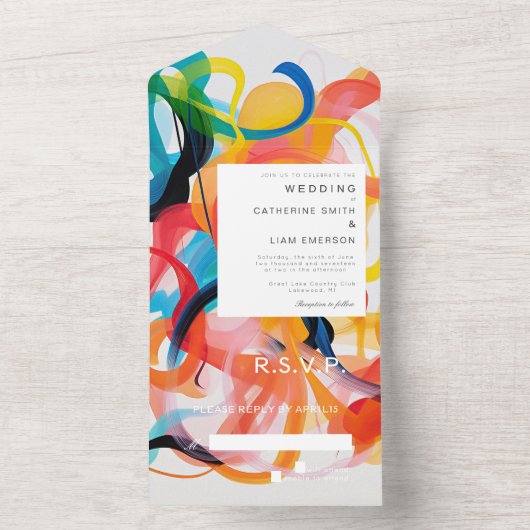 Moderne, farbenfrohe abstrakte Hochzeitsgestaltung All In One Einladung (Innen Boden)