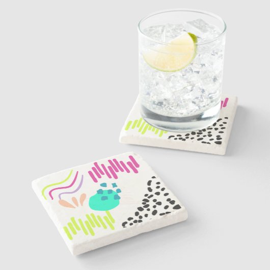 Moderne, farbenfrohe Abstrakte Muster. Steinuntersetzer (Seitenansicht)