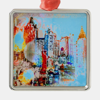Moderne, farbenfrohe Aquarell NYC Metal Ornament Aus Metall