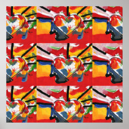 Moderne farbenfrohe Aquarellfarben-Kollagenherzen- Poster