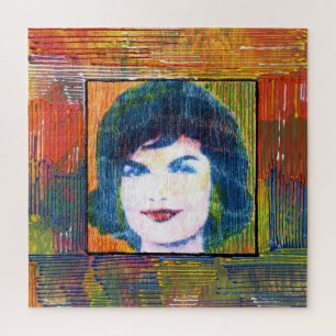 Moderne farbenfrohe Aquarelltasche Jackie Kennedy Puzzle