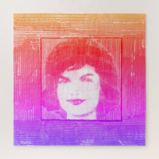 Moderne farbenfrohe Aquarelltasche Jackie Kennedy Puzzle (Vertikal)