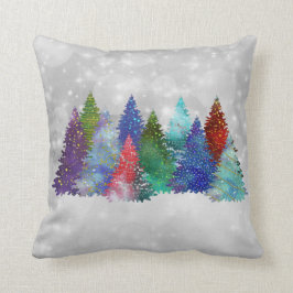 Moderne farbenfrohe Bäume Wasserfarben Weihnachten Kissen