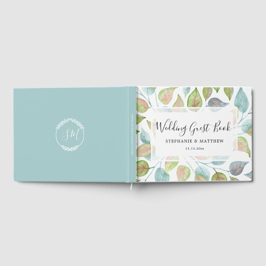 Moderne, farbenfrohe Blätter Hochzeit Gästebuch (Voll)