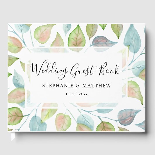 Moderne, farbenfrohe Blätter Hochzeit Gästebuch (Vorderseite)
