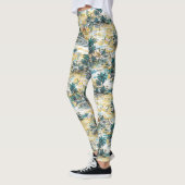Moderne farbenfrohe blaugelbe tropische Insel Hawa Leggings (Links)