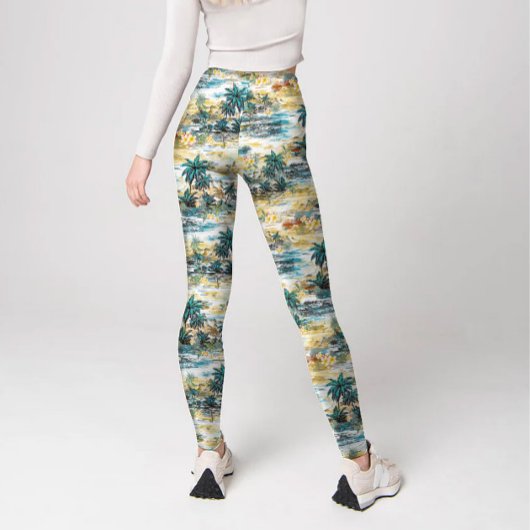 Moderne farbenfrohe blaugelbe tropische Insel Hawa Leggings