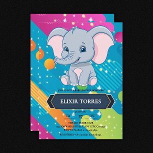Moderne farbenfrohe Blue Elephant Baby Dusche Einladung