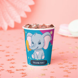 Moderne farbenfrohe Blue Elephant Baby Dusche Pappbecher