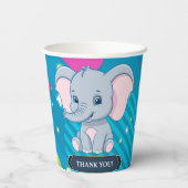 Moderne farbenfrohe Blue Elephant Baby Dusche Pappbecher (Rückseite)