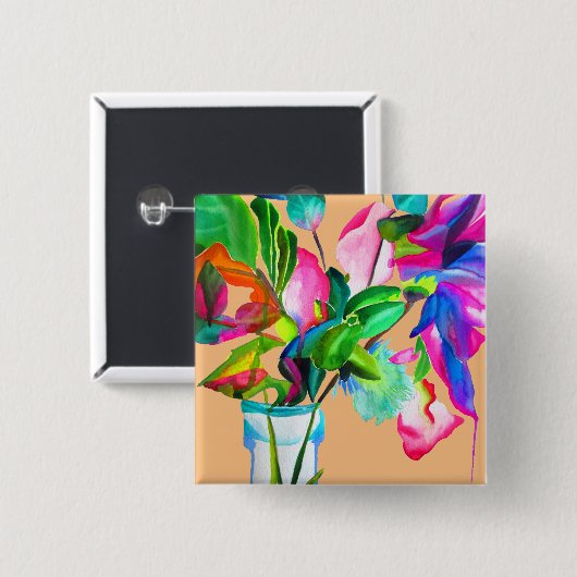 Moderne, farbenfrohe Blume mit Blumen Button (Vorne & Hinten)