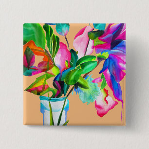 Moderne, farbenfrohe Blume mit Blumen Button