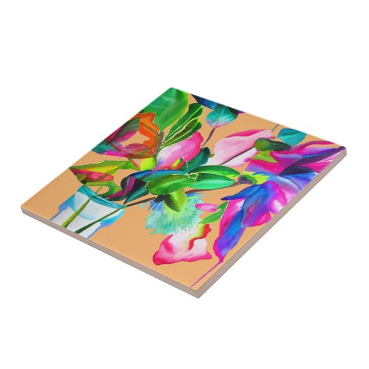 Moderne, farbenfrohe Blume mit Blumen Fliese (Seite)