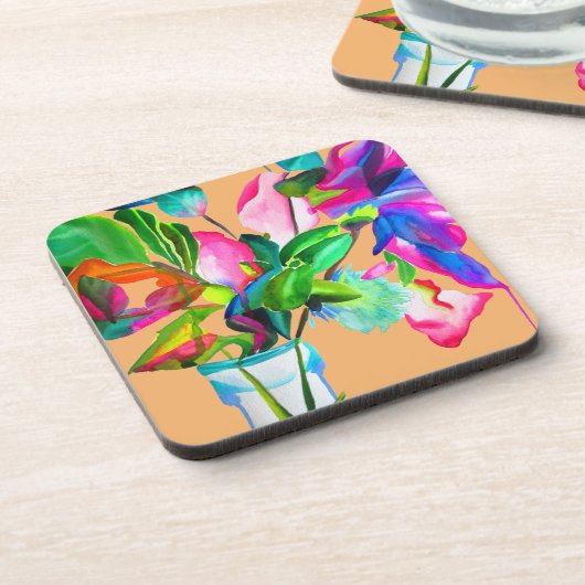 Moderne, farbenfrohe Blume mit Blumen Getränkeuntersetzer (Linke Seite)