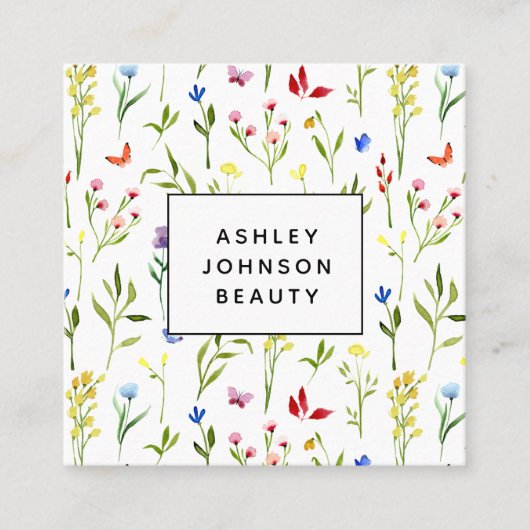 Moderne, farbenfrohe Blume Muster Feminine Quadratische Visitenkarte (Vorderseite)
