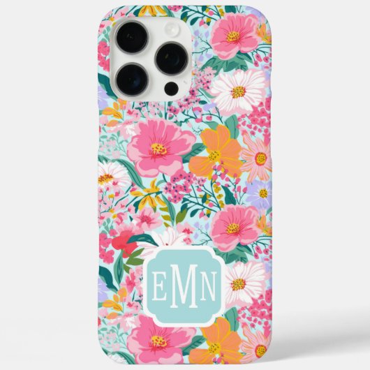 Moderne farbenfrohe Blumen-Garten-Monogramm Case-Mate iPhone Hülle (Rückseite)