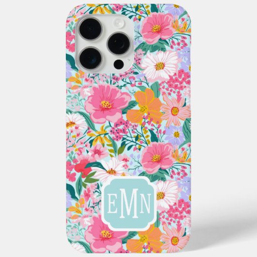 Moderne farbenfrohe Blumen-Garten-Monogramm Case-Mate iPhone Hülle (Rückseite)