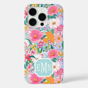 Moderne farbenfrohe Blumen-Garten-Monogramm iPhone 16 Pro Hülle