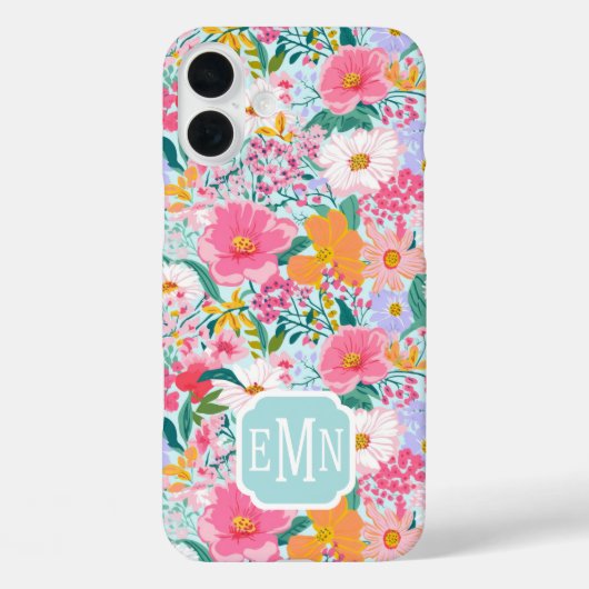 Moderne farbenfrohe Blumen-Garten-Monogramm-Schutz Case-Mate iPhone Hülle (Rückseite)
