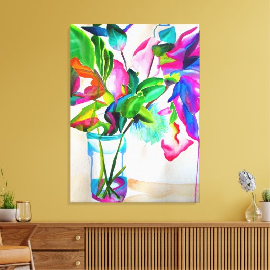 Moderne farbenfrohe Blumen Stillleben Aquarell Kun Leinwanddruck (Insitu (Wohnzimmer))