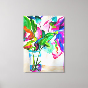 Moderne farbenfrohe Blumen Stillleben Wasserfarbe  Leinwanddruck