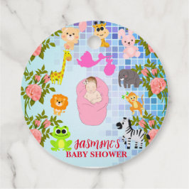 Moderne, farbenfrohe Blumenblauer Babydusche Geschenkanhänger