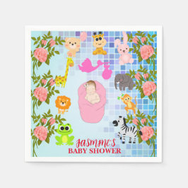 Moderne, farbenfrohe Blumenblauer Babydusche Serviette