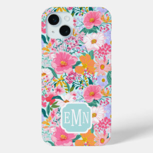 Moderne farbenfrohe Blumengarten-Monogramm Case-Mate iPhone Hülle