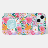 Moderne farbenfrohe Blumengarten-Monogramm Case-Mate iPhone Hülle (Rückseite (Horizontal))