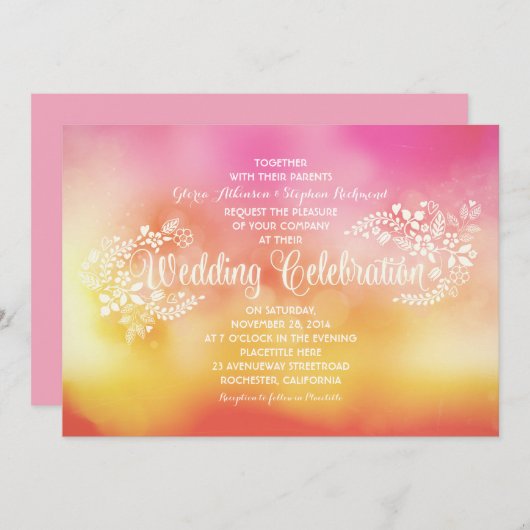 Moderne, farbenfrohe blumengeschmückte Einladungen (Vorne/Hinten)