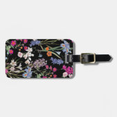 Moderne farbenfrohe Blumenmuster Schwarzer Benutze Gepäckanhänger (Vorderseite horizontal)