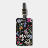 Moderne farbenfrohe Blumenmuster Schwarzer Benutze Gepäckanhänger (Vorderseite vertikal)