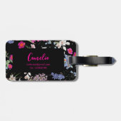 Moderne farbenfrohe Blumenmuster Schwarzer Benutze Gepäckanhänger (Rückseite horizontal)