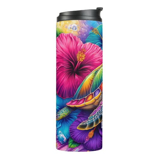 Moderne farbenfrohe Blumenschildkröte Personalisie Thermosbecher (Nach links gedreht)