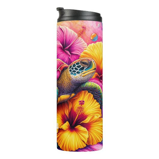 Moderne farbenfrohe Blumenschildkröte Personalisie Thermosbecher (Nach rechts gedreht)