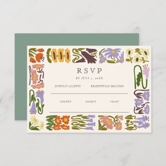 Moderne farbenfrohe Boho-Chic-Hochzeit RSVP Karte (Vorne/Hinten)