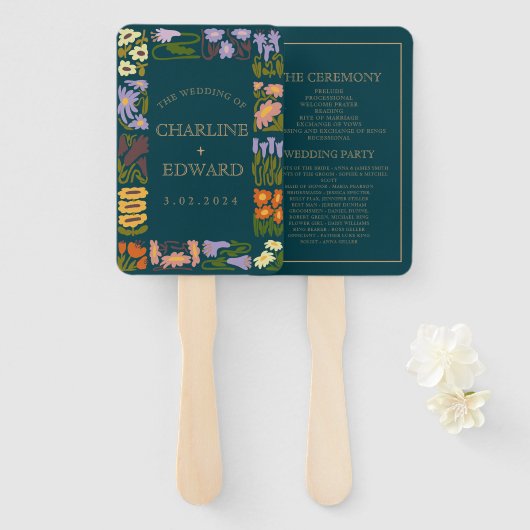 Moderne farbenfrohe Boho Chic Hochzeitsprogramme Fächer (Vorne und Hinten)